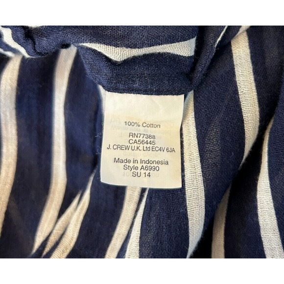 J Crew Women's Pull-On Cotton Drawstring Pant Size L Blue Striped Pockets Beach - Picture 9 of 9